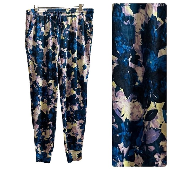 New Adyson Parker Legion Blue Floral Print Modal Blend Lounge Jogger Size Large - Picture 1 of 9